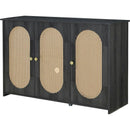 TREXM Retro 3-Door Sideboard with Large Storage Space Artificial Rattan Doors and Metal Handles, Accent Cabinet for Living Room and Hallway (Antique Black)