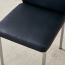 Luxury Simple Chair Set of 4 - High Resilience Dining Chair Black PU Material with Metal Silver Leg