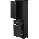 Tall Bathroom Storage Cabinet, Freestanding Storage Cabinet with Two Different Size Drawers and Adjustable Shelf, MDF Board with Painted Finish, Black