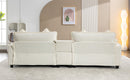 Chenille Upholstered Sectional Sofa with Removable Ottoman, USB Ports, Cup Holders, and Storage, Beige, 111'