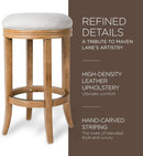 Eva 31 Inch Bar Height Backless Swivel Bar Stool Weathered Oak Sand Fabric