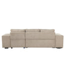 Modern L-Shape 3 Seat Reversible Sectional Couch with Pull Out Sleeper, Storage Chaise & 2 Stools, Cream, Linen Chenille
