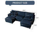 Modular Oversized Deep Seat U Shaped Couch Set with Movable Ottomans, Chenille Blue, 3-Seater Comfy Cloud Sofa