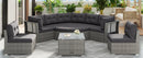 Elegant Patio Furniture Set Outdoor Daybed Rattan Sectional with Cushions and Center Table, Grey, Iron + Rattan