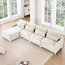Elegant Four-Seater Sofa with Movable Ottoman in White Chenille Fabric and Ergonomic Design