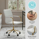 Taytum Swivel Task Chair White Faux Leather Brass Frame