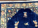 Chinese Wool Rug 8x11, Navy Blue and Beige, Simple Design, Fete Carpet
