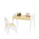 Kids Table Set with One Chair, Wooden Children Study Table, 2-8  Age Kids Funiture , White+Natural