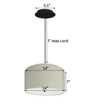 14" W 2 Light Pendant Textured Oatmeal Shade with Diffuser, Black Cord