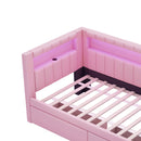 Upholstered Twin Size Platform Bed with USB Ports and LED Belt, With 2 Drawers, Pink
