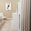 29.2' Small Size Left Drawer Desktop Vanity Table + Cushioned Stool, Extra Large Right sliding mirror, Multi Layer High Capacity Storage, Practical Fashionable Dresser, Suitable For Small Space