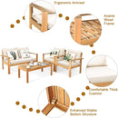 Outdoor Acacia Wood 4-Piece Chat Set Teak Finish Cushions
