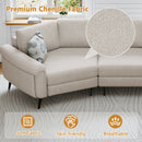 Upholstered 3-seater Curved Sofa with Printed Pillows, Beige Chenille, 111 Inches