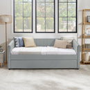 Twin Size Daybed with Trundle Upholstered Sofa Bed, with Vertical Stripes, Linen Fabric, Grey (82.5'x43'x30')