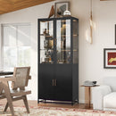 Modern Style 76.75'' Tall Steel Display Cabinet with Double Glass Doors, LED Lights, 3-Sided Glass for Collectibles - Black