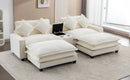 Chenille Upholstered Sectional Sofa with Removable Ottoman, USB Ports, Cup Holders, and Storage, Beige, 111'