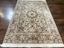 Pak Persian Rug 4x6, Floral Medallion, Beige, Wool and Silk Highlights, Vintage Handmade Rug