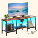 Rustic Brown And Black LED TV Stand With Charging Station Up To 55 Inches