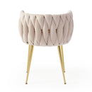 Modern Velvet Dining Chairs Set of 2, Upholstered Woven Dining Chair with Golden Metal Legs, Upholstered Dining Chairs for Dining Room, Kitchen, Vanity, Living Room