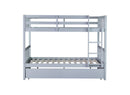 Full Over Full Rubber Wood Bunk Bed with Trundle, Ladder and Guardrails, Convertible to 2 Full Size Beds, with Twin Size Trundle,Light Grey