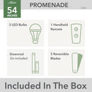 Promenade 54 Inch Indoor Ceiling Fan LED Lights Bronze Finish DC Motor Remote