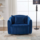 40.35'W Upholstered Oversized 360° Swivel Accent Barrel Chair and Half Cozy Sofa with 3 Pillows, Velvet Channel Tufted Pumpkin-Shape Club Armchair for Living Room, Bedroom, Office, Lounge, Navy