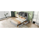 Queen Size Platform Bed with Storage Headboard and 4 Drawers, Gray