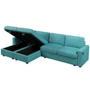 Convertible U-shaped Sectional Sofa with Storage Chaise Lounges & USB Ports, Teal, Twill Polyester, 103.9'