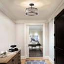 Crystal Black Three Light Semi Flush Mount Ceiling Light