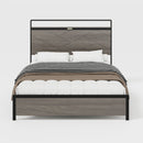 Bed frame full size, wooden platform bed frame with storage LED light headboard and 2 USB, no noise, no spring mattress required and simple assembly tools, large underbed storage, brown