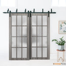 Felicia 3312 Ginger Ash Double Barn Door with 12 Lites Frosted Glass | Black Bypass Rails