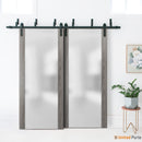 Planum 4114 Ginger AshDouble Barn Door with Frosted Glass | Black Bypass Railss