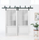 Felicia 3309 Matte White Double Barn Door with 9 Lites Frosted Glass | Black Bypass Rails