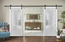 Felicia 3312 Matte White Double Barn Door with 12 Lites Frosted Glass | Black Rail