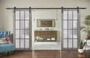 Felicia 3312 Ginger Ash Gray Double Barn Door with 12 Lites Frosted Glass | Black Rail