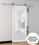 Lucia 2552 White Barn Door with Frosted Glass and Silver Finish Rail