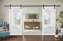 Lucia 2552 Matte White Double Barn Door with Frosted Glass | Black Rail