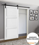 Lucia 2661 White Silk 3 Panel Barn Door with Black Hardware