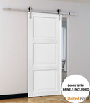 Lucia 2661 White Silk 3 Panel Barn Door and Silver Finish Rail