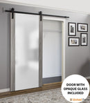 Planum 4114 Ginger Ash Barn Door with Frosted Glass and Black Rail