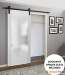 Planum 4114 White Silk Barn Door with Frosted Glass and Black Rail