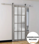 Felicia 3312 Ginger Ash Barn Door with 12 Lites Frosted Glass and Silver Finish Rail