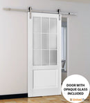 Felicia 3309 Matte White Barn Door with 9 Lites Frosted Glass and Silver Finish Rail