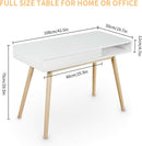 White Mid Century Modern Desk With Hidden Drawer For Home Office