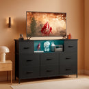 Black Fabric Dresser With Charging Station And LED Lights