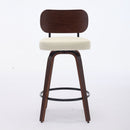 Swivel Bar Stools Set of 2, 26' Upholstered Faux Leather Counter Height Barstools with Walnut Back & Bentwood Legs, Mid Century Modern Bar Chairs Island Stools for Kitchen Counter, Beige PU, SW1864BG