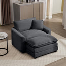 Classic Modern Deep Seat Sofa with Footstool and Pillow, Grey Corduroy, Living Room & Bedroom
