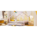 Twin Size Metal House Bed with Twin Size Trundle, Pink