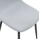 Table and chair set.79'x31.5' with X-shaped Black Metal Table Legs,Wood Grain Textured MDF Crossbeam.Paired With 10 Chairs Made Of Light Gray Lnen Fabric.Iron pipe spraying Legs.