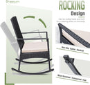 Three Piece Patio Furniture Set Outdoor Wicker Rocking Chairs With Glass Coffee Table Beige